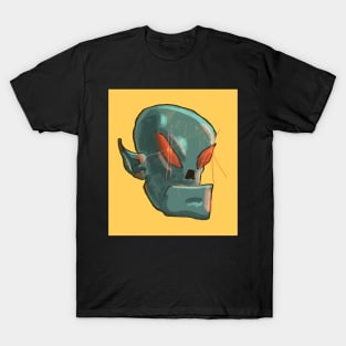 Grey alien head with lasers in eyes T-Shirt